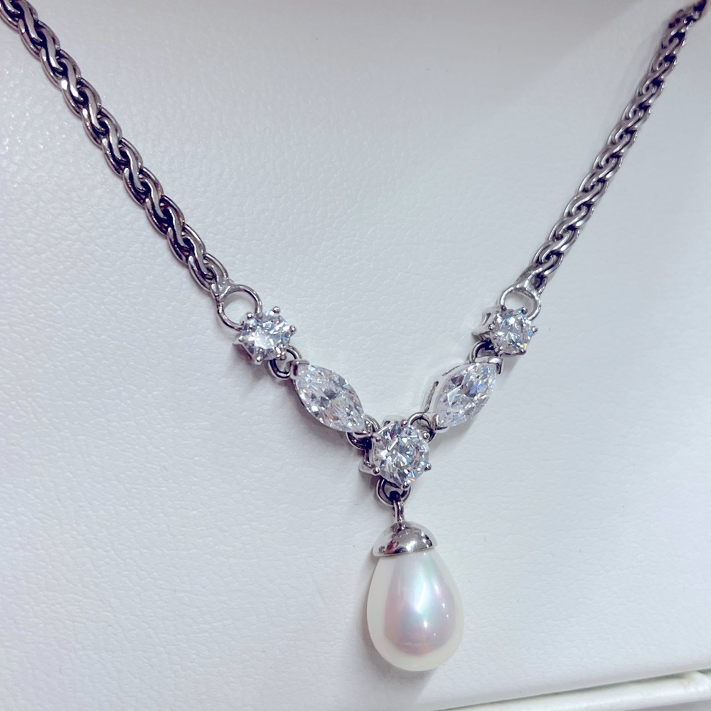 Pearl and CZ silver 925 Wedding/special event necklace